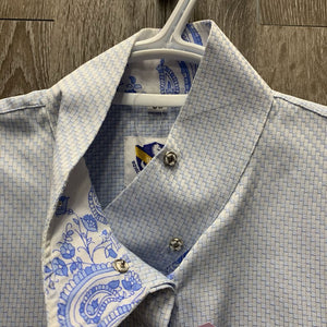 LS Show Shirt, attached snap collar *gc, mnr loose threads, snags & seam puckers, older