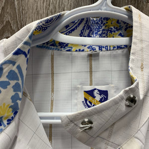 LS Show Shirt, attached snap collar *gc/fair, bubbled, mnr loose threads, seam puckers, dingy?