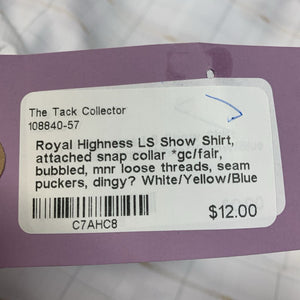 LS Show Shirt, attached snap collar *gc/fair, bubbled, mnr loose threads, seam puckers, dingy?