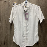 SS Show Shirt, attached snap collar *gc, older, seam puckers, dingy, mnr snags & stains
