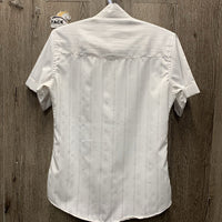 SS Show Shirt, attached snap collar *gc, older, seam puckers, dingy, mnr snags & stains