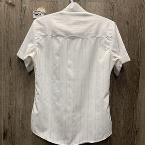 SS Show Shirt, attached snap collar *gc, older, seam puckers, dingy, mnr snags & stains