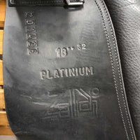 18" *W 6" Zaldi Platinum Dressage Saddle, XL Front Exterior Block, Wool Flocking, Rear Gusset Panels, Padded Seat, Flaps: 17"L x 10"W Serial # 201 426 18 32

