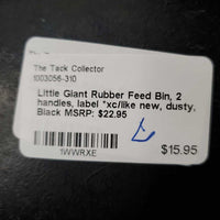 Rubber Feed Bin, 2 handles, label *xc/like new, dusty
