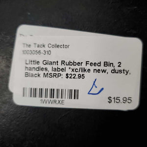 Rubber Feed Bin, 2 handles, label *xc/like new, dusty