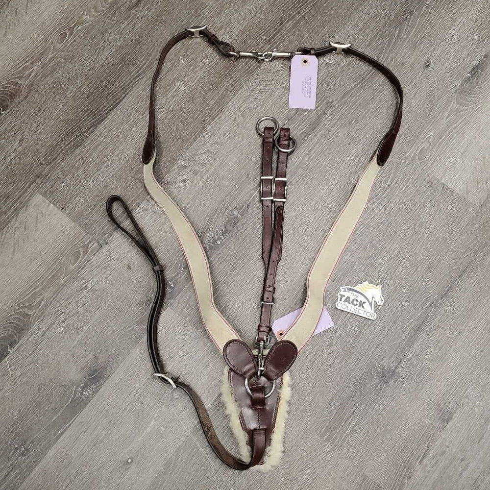 Elastic Breastplate, Snaps, Running Martingale attach *vgc, clean, stained elastic, rubs, creases, xholes, oxidized buckles