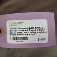 Padded Neoprene Nylon Girth, 1x els *fair, v.rubbed, frayed & holey edges, clean, hairy seams stretched & torn elastic