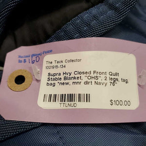Hvy Closed Front Quilt Stable Blanket, "OHS", 2 legs, tag, bag *new, mnr dirt