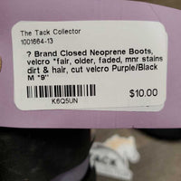 Closed Neoprene Boots, velcro *fair, older, faded, mnr stains, dirt & hair, cut velcro
