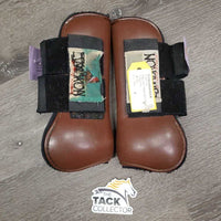 Pr Open Front Boots *fair, clean, dirty lining, pilly edges, scrapes, Koppertox stains, older, 1 Squished