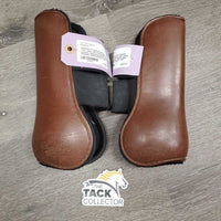 Pr Open Front Boots *fair, clean, dirty lining, pilly edges, scrapes, Koppertox stains, older, 1 Squished
