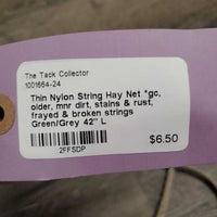 Thin Nylon String Hay Net *gc, older, mnr dirt, stains & rust, frayed & broken strings