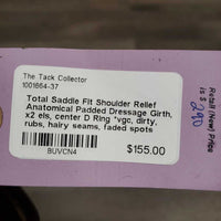 Shoulder Relief Anatomical Padded Dressage Girth, x2 els, center D Ring *vgc, dirty, rubs, hairy seams, faded spots
