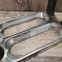 Pr Hvy Flexi Stirrup Irons *NO grips, gc, clean, mnr rubs, stains, scratches & scuffs
