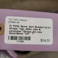 Pr POW Spurs, Soft Braided Nylon Straps *vgc, clean, rubs & scratches *Straps: like new
