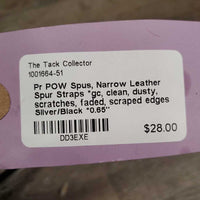 Pr POW Spus, Narrow Leather Spur Straps *gc, clean, dusty, scratches, faded, scraped edges
