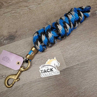 Short Stiff Nylon Lead Rope, Hvy Brass snap *gc, mnr frays, rubs, frays & snags