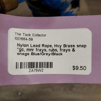 Short Stiff Nylon Lead Rope, Hvy Brass snap *gc, mnr frays, rubs, frays & snags
