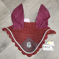 Crochet Fly Veil Ear Bonnet, Piping, Cotton Ears *xc/like new, clean, older?

