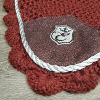 Crochet Fly Veil Ear Bonnet, Piping, Cotton Ears *xc/like new, clean, older?