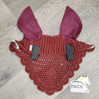 Crochet Fly Veil Ear Bonnet, Piping, Cotton Ears *xc/like new, clean, older?