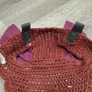 Crochet Fly Veil Ear Bonnet, Piping, Cotton Ears *xc/like new, clean, older?