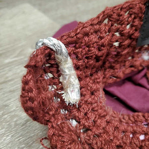 Crochet Fly Veil Ear Bonnet, Piping, Cotton Ears *xc/like new, clean, older?