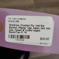 Crochet Fly Veil Ear Bonnet, Piping *vgc, clean, mnr hair, pills, faded & curled edges
