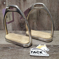 Pr Thick Hvy Stirrup Irons, grips *gc/fair, rusty, dirty, scrapes, pitted, rubs
