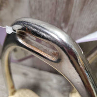 Pr Thick Hvy Stirrup Irons, grips *gc/fair, rusty, dirty, scrapes, pitted, rubs