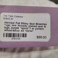 Full Sticky Seat Breeches *vgc, mnr threads, stained seat & legs, purple "spots"? or pattern