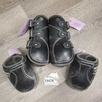 Open Front & Hind Boots, tabs, leather, memory foam *gc/fair, dirty, sandy, rubs, scuffs, torn/holey edges, peeled