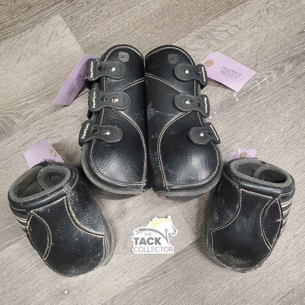 Open Front & Hind Boots, tabs, leather, memory foam *gc/fair, dirty, sandy, rubs, scuffs, torn/holey edges, peeled