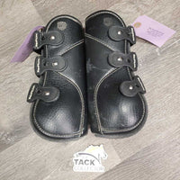 Open Front & Hind Boots, tabs, leather, memory foam *gc/fair, dirty, sandy, rubs, scuffs, torn/holey edges, peeled