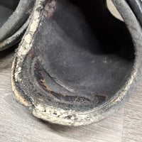 Open Front & Hind Boots, tabs, leather, memory foam *gc/fair, dirty, sandy, rubs, scuffs, torn/holey edges, peeled
