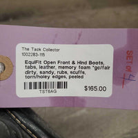 Open Front & Hind Boots, tabs, leather, memory foam *gc/fair, dirty, sandy, rubs, scuffs, torn/holey edges, peeled
