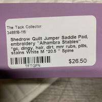 Quilt Jumper Saddle Pad, embroidery "Alhambra Stables" *gc, dingy, hair, dirt, mnr rubs, pills, stains
