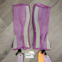 JUNIORS Suede Half Chaps *gc, rubs, older, dirt, edge rubs & pills, stains, stuck hay
