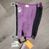 JUNIORS Suede Half Chaps *gc, rubs, older, dirt, edge rubs & pills, stains, stuck hay

