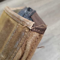 Pr JUNIORS Hvy Suede Half Chaps *gc, rubs, stains, mnr residue & unstiched seams, rips