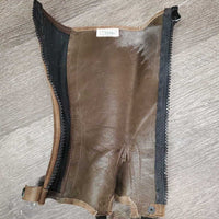 Pr JUNIORS Hvy Suede Half Chaps *gc, rubs, stains, mnr residue & unstiched seams, rips