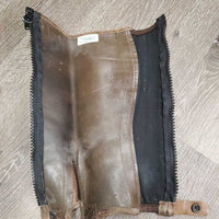 Pr JUNIORS Hvy Suede Half Chaps *gc, rubs, stains, mnr residue & unstiched seams, rips
