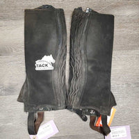 Hvy Suede Half Chaps *gc, dirt, stretched elastic, rubs, faded, sm inner holes, discolored