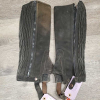 Hvy Suede Half Chaps *gc, dirt, stretched elastic, rubs, faded, sm inner holes, discolored