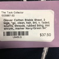 Cotton Stable Sheet, 2 legs, *gc, clean, hair, lint, v. faded, scuffs, threads, rubbed lining, mnr shrunk, marker
