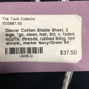 Cotton Stable Sheet, 2 legs, *gc, clean, hair, lint, v. faded, scuffs, threads, rubbed lining, mnr shrunk, marker