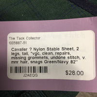 Nylon Stable Sheet, 2 legs, tail, *vgc, clean, repairs, missing grommets, undone stitch, v. mnr hair, snags
