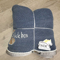 Hvy Cotton Scrim Sheet, "The Tack Box, Antares, & Biostel", tail *gc, mnr hair, faded, stains, shrunk, pills, v. puckered