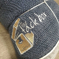 Hvy Cotton Scrim Sheet, "The Tack Box, Antares, & Biostel", tail *gc, mnr hair, faded, stains, shrunk, pills, v. puckered
