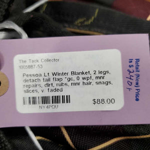 Lt Winter Blanket, 2 legs, detach tail flap *gc, 0 wpf, mnr repairs, dirt, rubs, mnr hair, snags, slices, v. faded